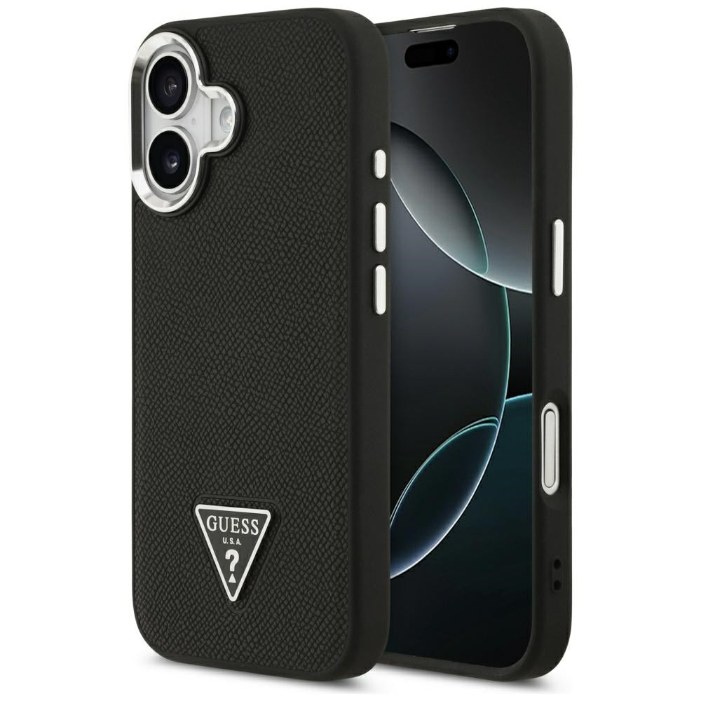 Pouzdro MagSafe pro Apple iPhone 17, Guess, Grained Triangle Logo, Černá