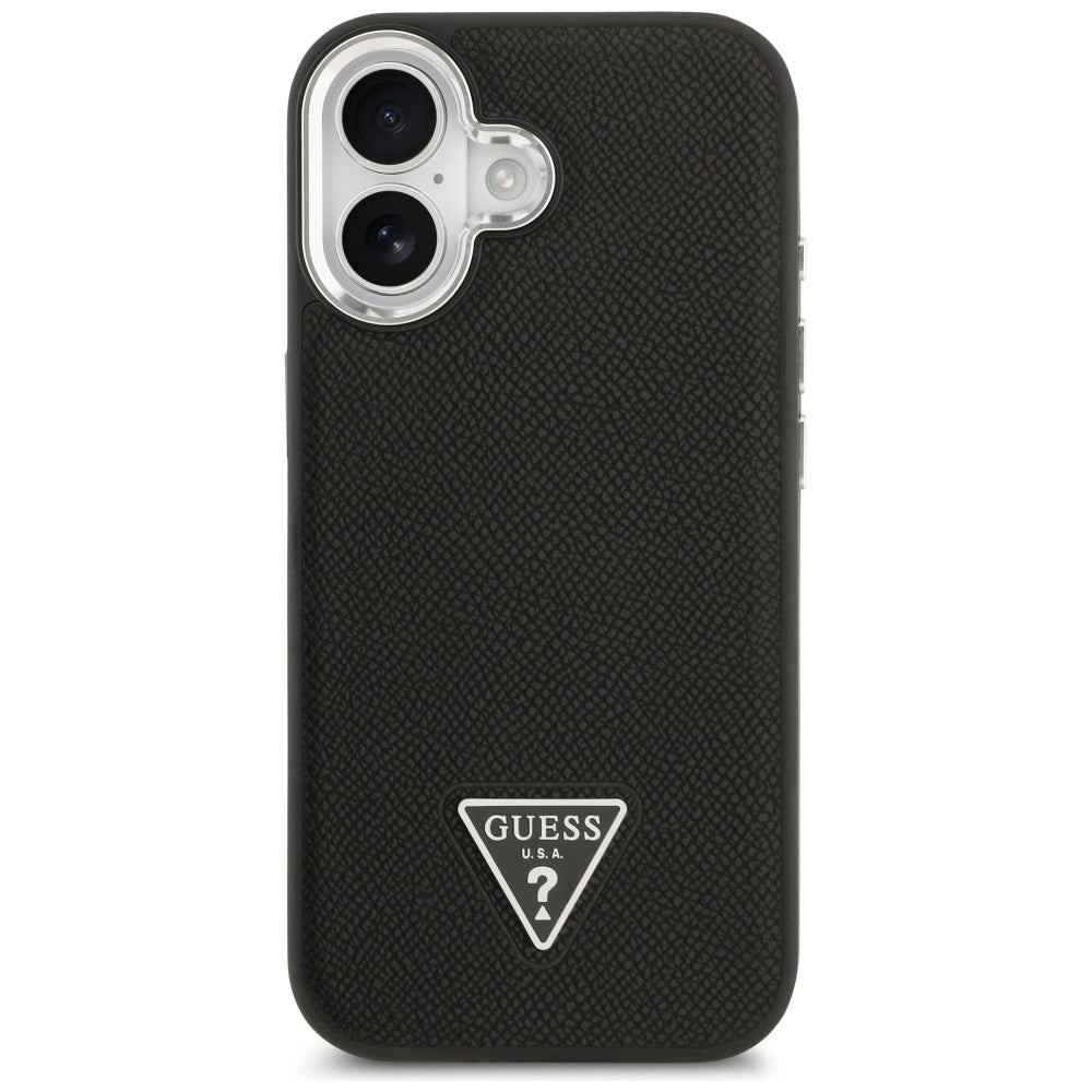 Pouzdro MagSafe pro Apple iPhone 17, Guess, Grained Triangle Logo, Černá