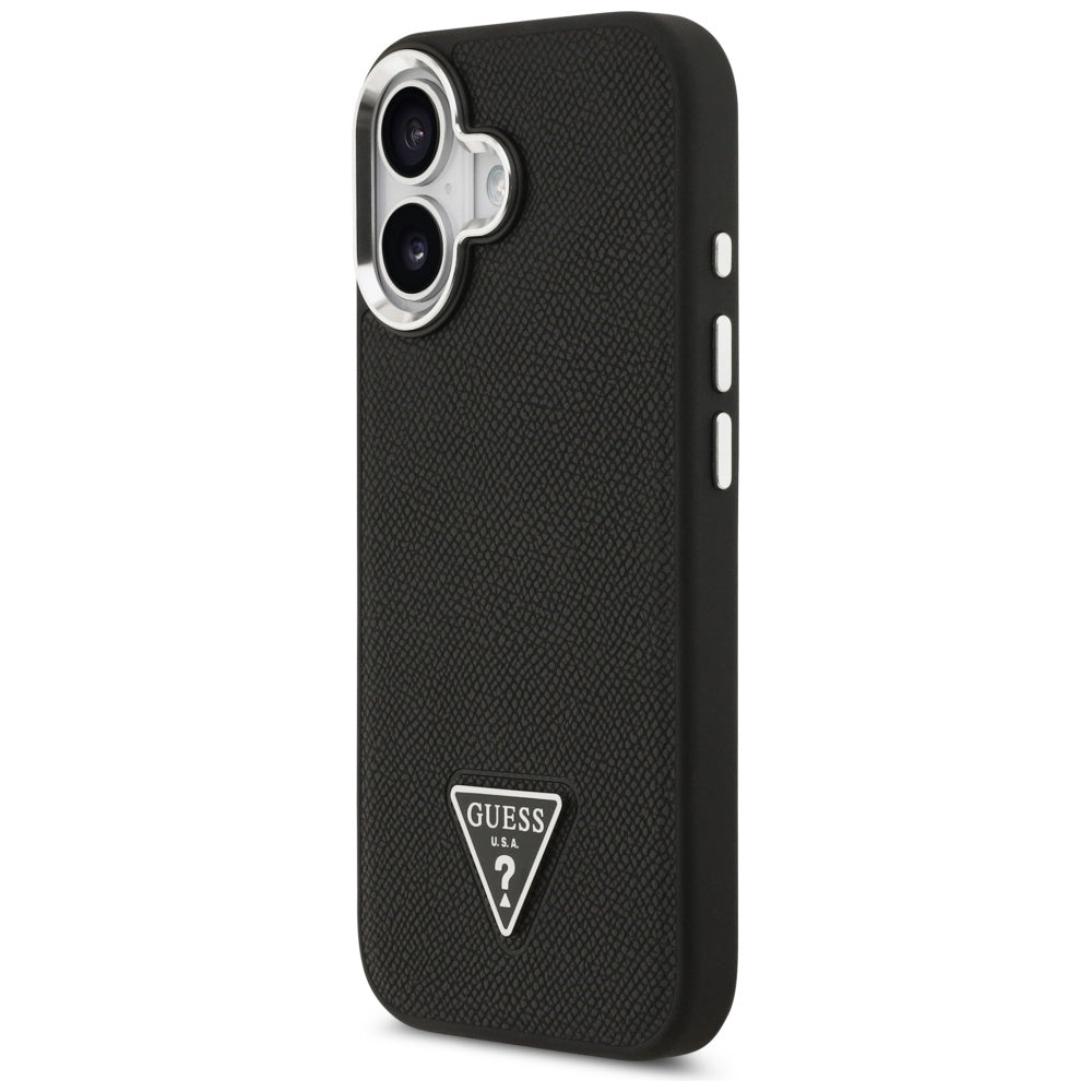 Pouzdro MagSafe pro Apple iPhone 17, Guess, Grained Triangle Logo, Černá