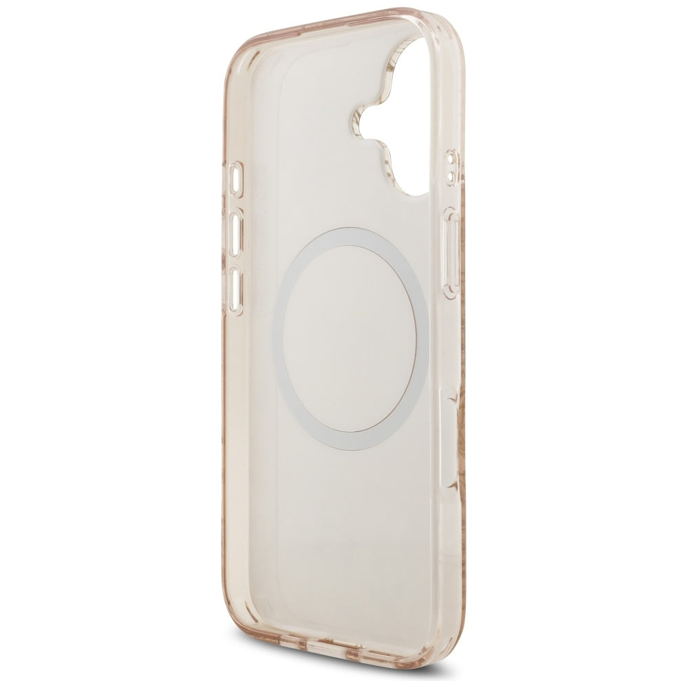 Pouzdro MagSafe pro Apple iPhone 17, Guess, IML Flowers Allover Electroplated with Pearl Strap, Černá