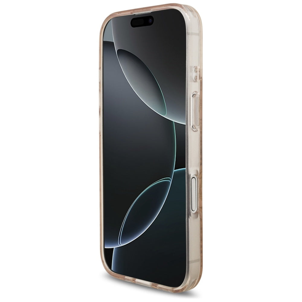 Pouzdro MagSafe pro Apple iPhone 17, Guess, IML Flowers Allover Electroplated with Pearl Strap, Černá