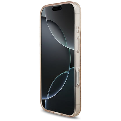 Pouzdro MagSafe pro Apple iPhone 17, Guess, IML Flowers Allover Electroplated with Pearl Strap, Černá