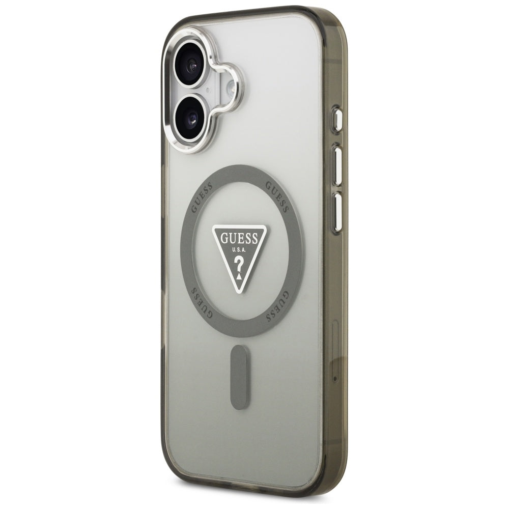 Pouzdro MagSafe pro Apple iPhone 17, Guess, IML Gradient Triangle Logo, Khaki Silver
