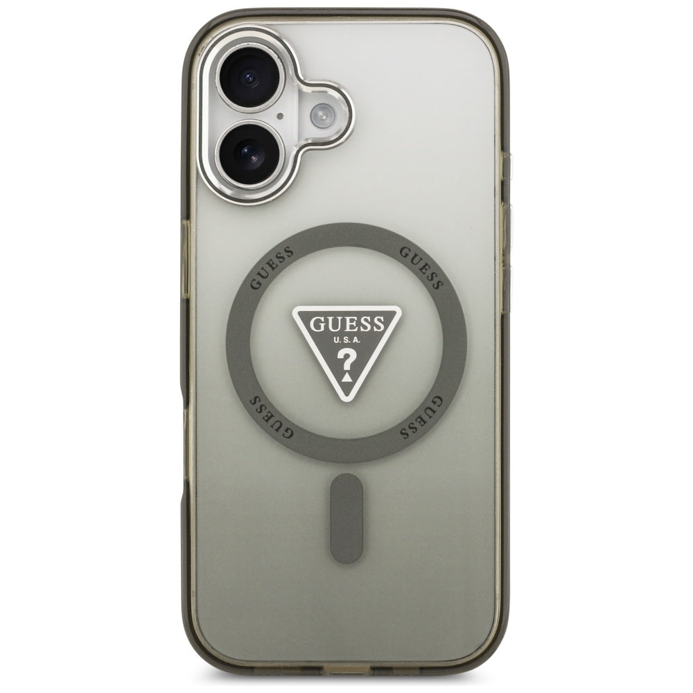 Pouzdro MagSafe pro Apple iPhone 17, Guess, IML Gradient Triangle Logo, Khaki Silver