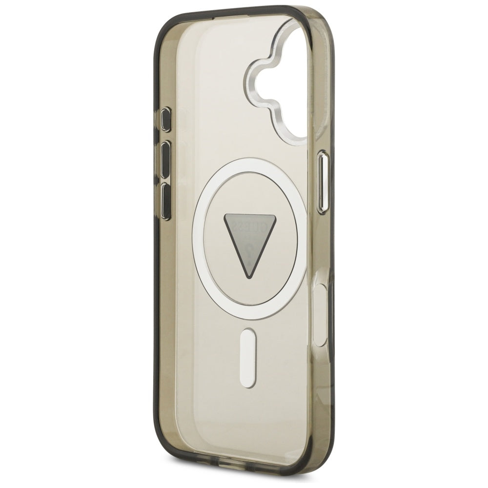 Pouzdro MagSafe pro Apple iPhone 17, Guess, IML Gradient Triangle Logo, Khaki Silver