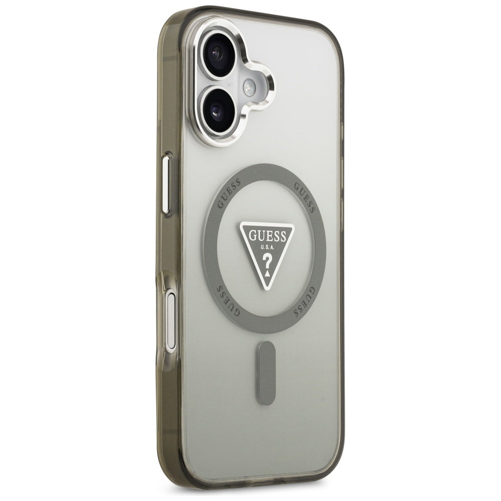 Pouzdro MagSafe pro Apple iPhone 17, Guess, IML Gradient Triangle Logo, Khaki Silver