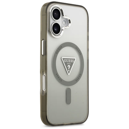 Pouzdro MagSafe pro Apple iPhone 17, Guess, IML Gradient Triangle Logo, Khaki Silver