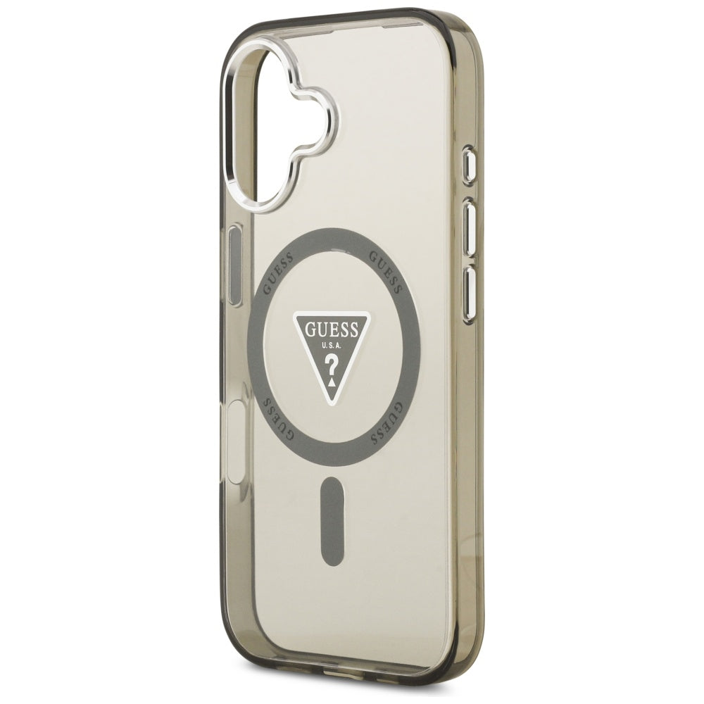 Pouzdro MagSafe pro Apple iPhone 17, Guess, IML Gradient Triangle Logo, Khaki Silver