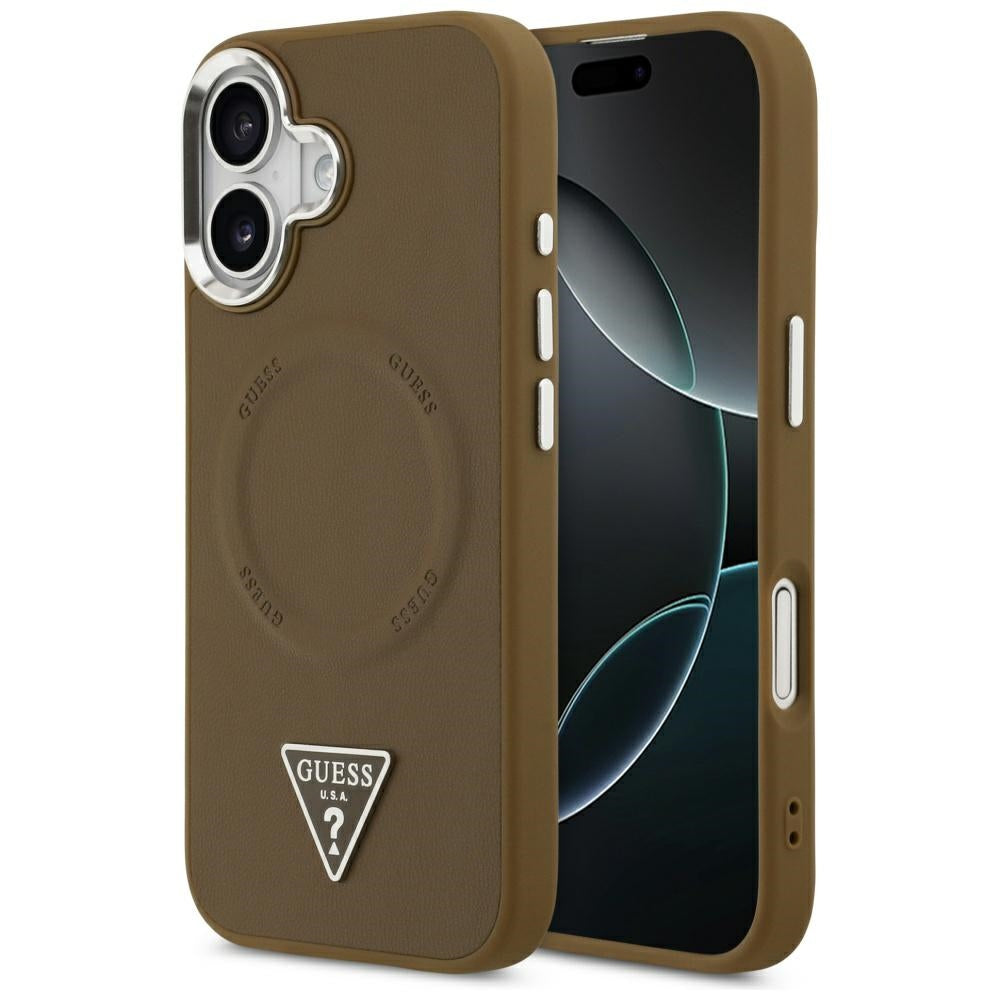 Pouzdro MagSafe pro Apple iPhone 17, Guess, Triangle Logo, Stříbrně hnědé