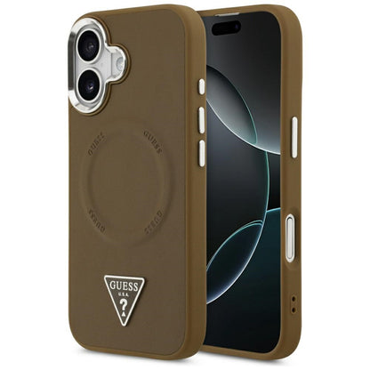 Pouzdro MagSafe pro Apple iPhone 17, Guess, Triangle Logo, Stříbrně hnědé