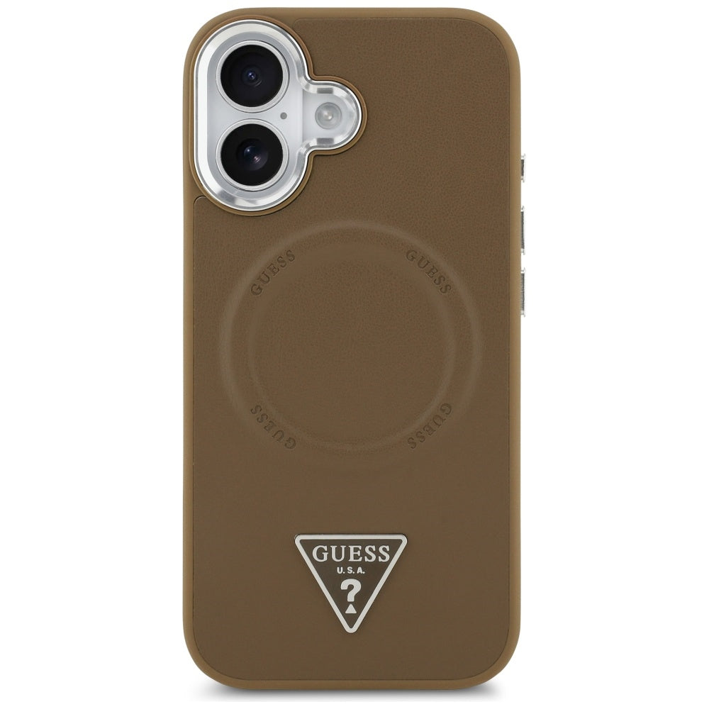 Pouzdro MagSafe pro Apple iPhone 17, Guess, Triangle Logo, Stříbrně hnědé