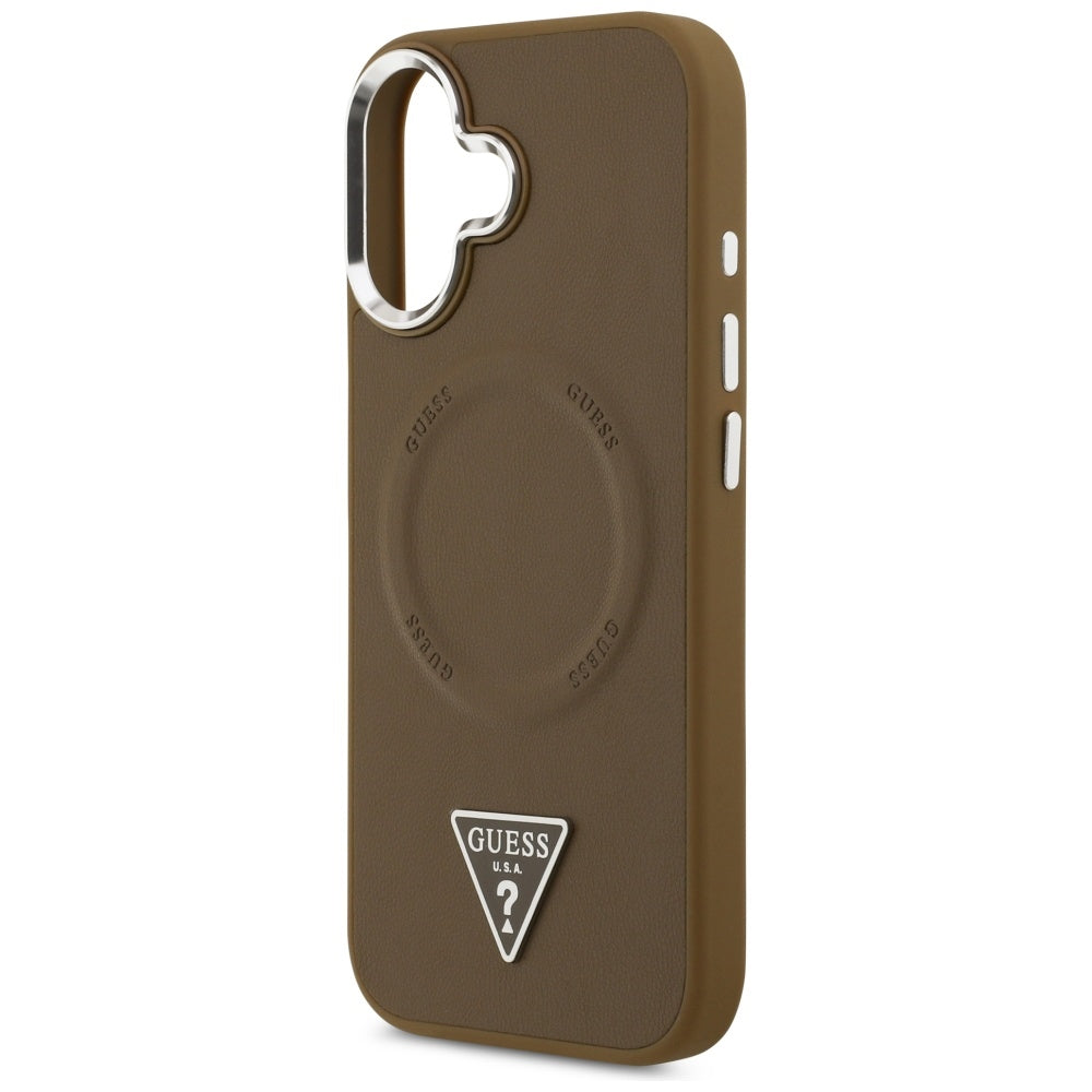 Pouzdro MagSafe pro Apple iPhone 17, Guess, Triangle Logo, Stříbrně hnědé
