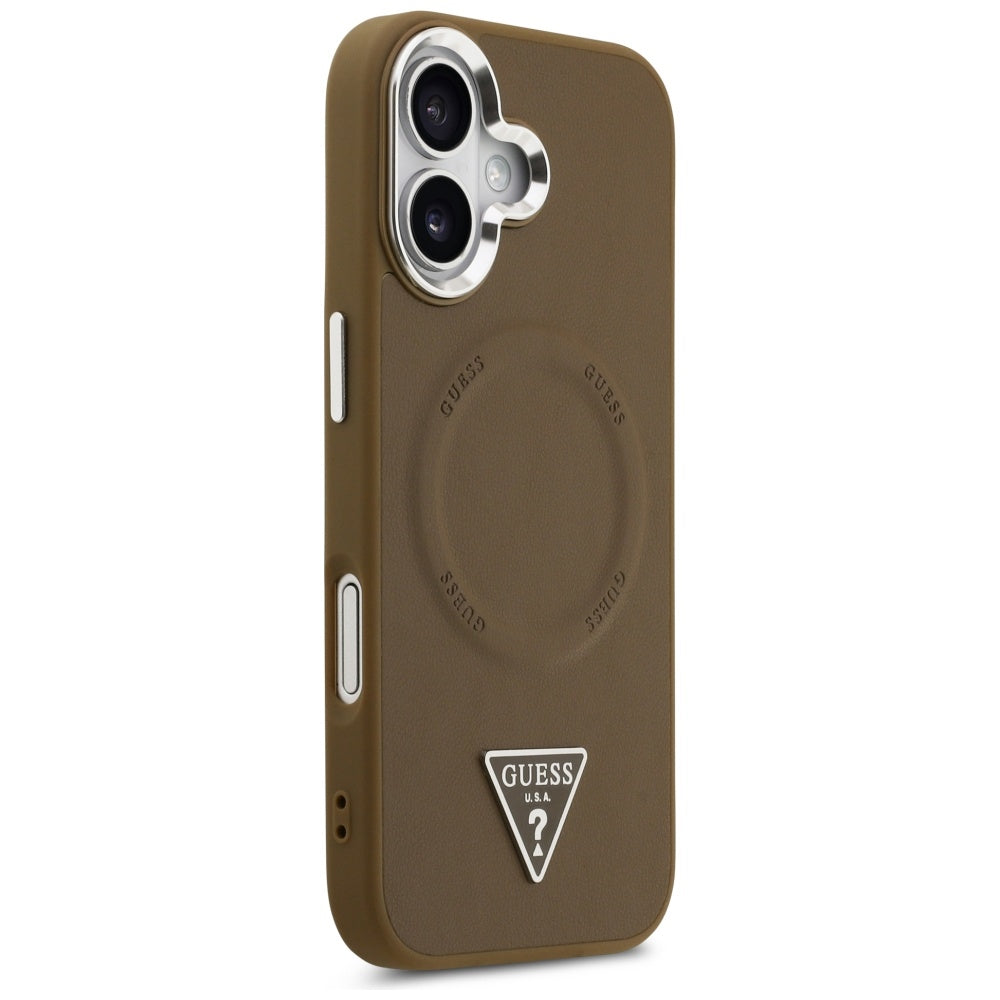 Pouzdro MagSafe pro Apple iPhone 17, Guess, Triangle Logo, Stříbrně hnědé