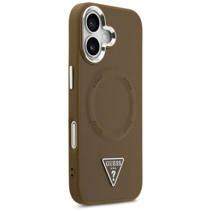 Pouzdro MagSafe pro Apple iPhone 17, Guess, Triangle Logo, Stříbrně hnědé