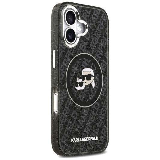 MagSafe Case for Apple iPhone 17, Karl Lagerfeld, Glitter Karl & Choupette Head, Black
