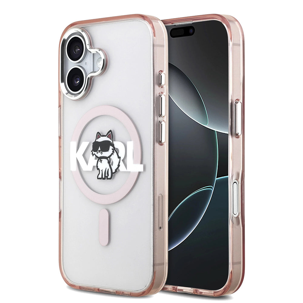 Pouzdro MagSafe pro Apple iPhone 17, Karl Lagerfeld, IML Sketch Logo Choupette, Růžová