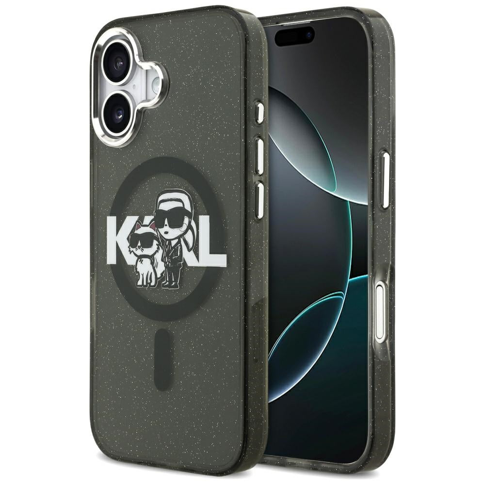 Pouzdro MagSafe pro Apple iPhone 17, Karl Lagerfeld, IML Sketch Logo Glitter Karl & Choupette, Černá