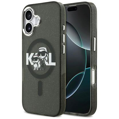 Pouzdro MagSafe pro Apple iPhone 17, Karl Lagerfeld, IML Sketch Logo Glitter Karl & Choupette, Černá