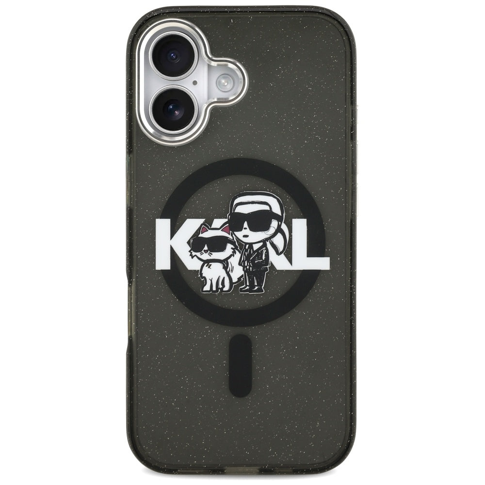 Pouzdro MagSafe pro Apple iPhone 17, Karl Lagerfeld, IML Sketch Logo Glitter Karl & Choupette, Černá