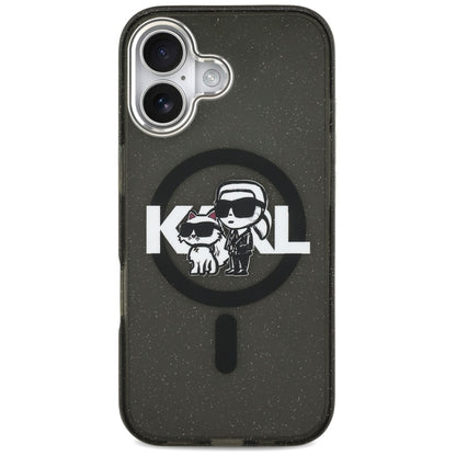 Pouzdro MagSafe pro Apple iPhone 17, Karl Lagerfeld, IML Sketch Logo Glitter Karl & Choupette, Černá