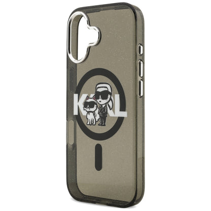 Pouzdro MagSafe pro Apple iPhone 17, Karl Lagerfeld, IML Sketch Logo Glitter Karl & Choupette, Černá