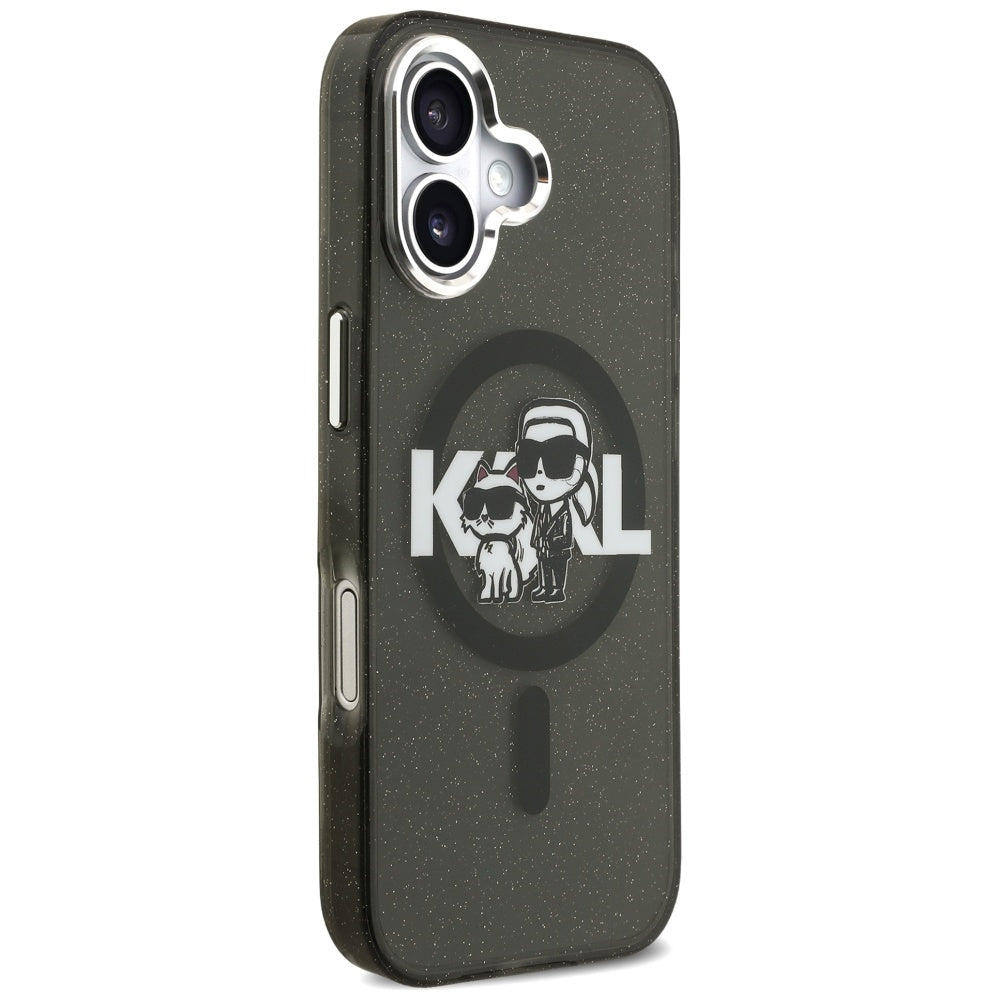 Pouzdro MagSafe pro Apple iPhone 17, Karl Lagerfeld, IML Sketch Logo Glitter Karl & Choupette, Černá