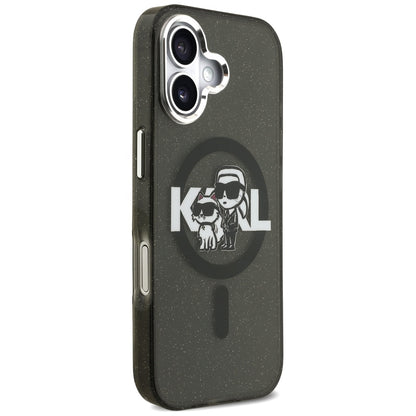 Pouzdro MagSafe pro Apple iPhone 17, Karl Lagerfeld, IML Sketch Logo Glitter Karl & Choupette, Černá