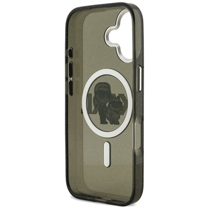 Pouzdro MagSafe pro Apple iPhone 17, Karl Lagerfeld, IML Sketch Logo Glitter Karl & Choupette, Černá