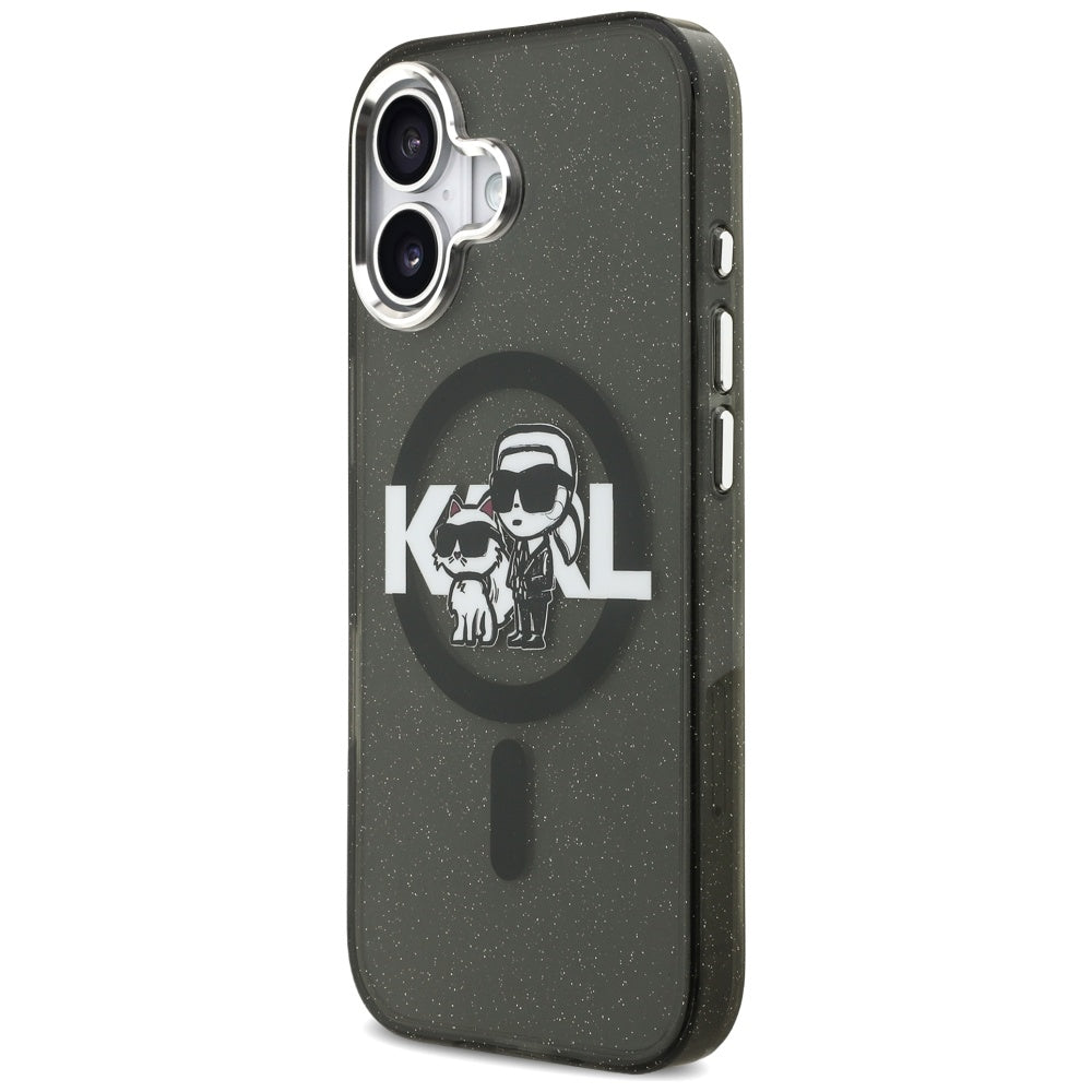 Pouzdro MagSafe pro Apple iPhone 17, Karl Lagerfeld, IML Sketch Logo Glitter Karl & Choupette, Černá