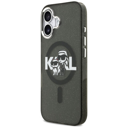Pouzdro MagSafe pro Apple iPhone 17, Karl Lagerfeld, IML Sketch Logo Glitter Karl & Choupette, Černá