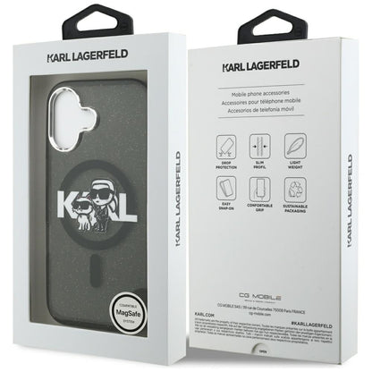Pouzdro MagSafe pro Apple iPhone 17, Karl Lagerfeld, IML Sketch Logo Glitter Karl & Choupette, Černá