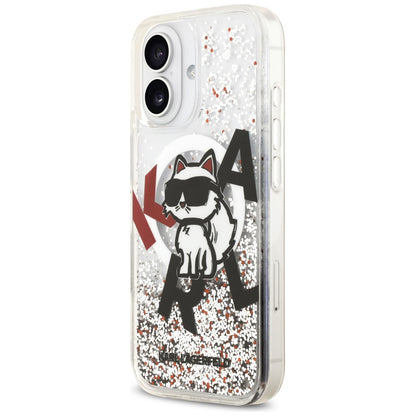Pouzdro MagSafe pro Apple iPhone 17, Karl Lagerfeld, Liquid Glitter Choupette Logo, Transparentní