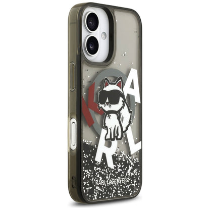 Pouzdro MagSafe pro Apple iPhone 17, Karl Lagerfeld, Liquid Glitter Logo Choupette, Černá