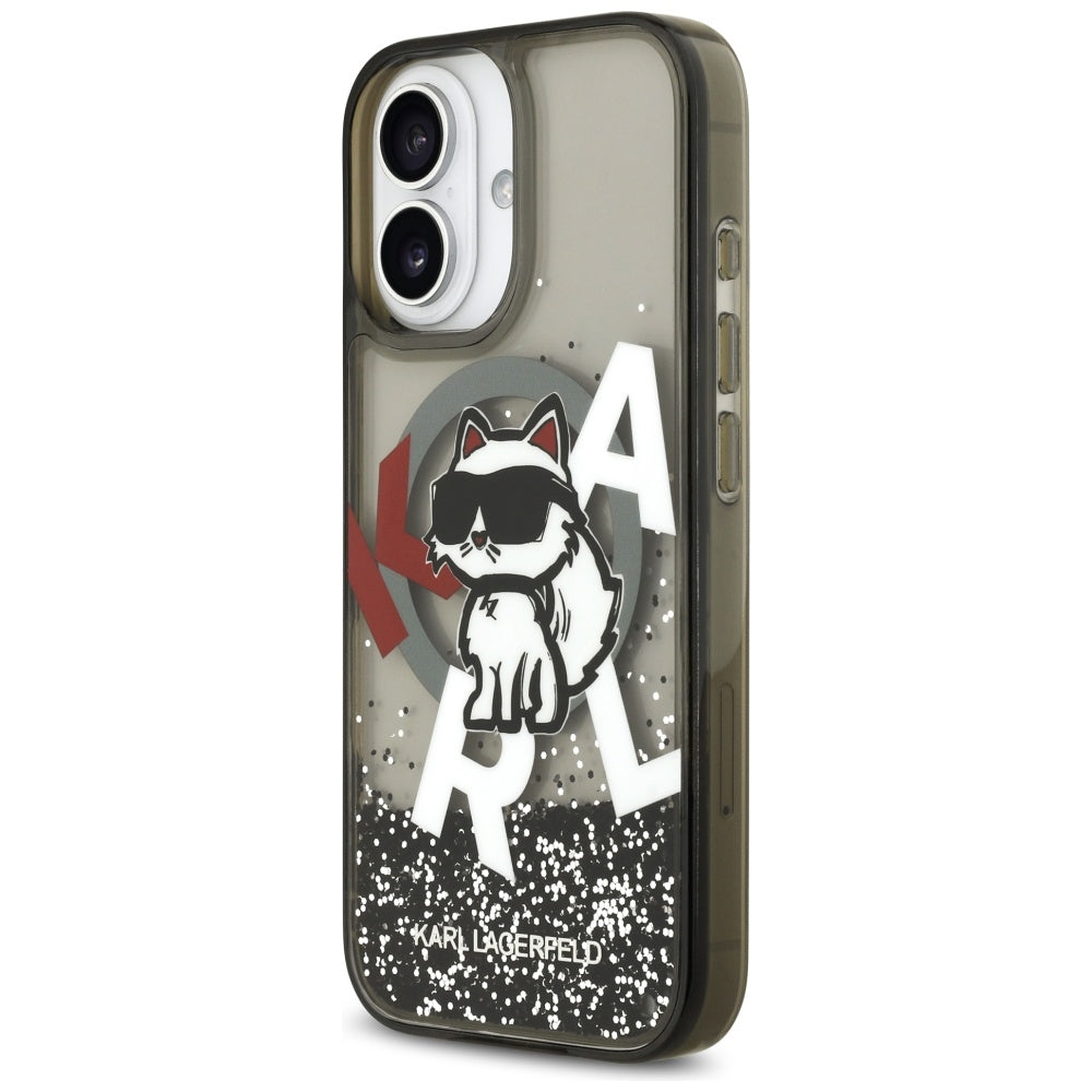Pouzdro MagSafe pro Apple iPhone 17, Karl Lagerfeld, Liquid Glitter Logo Choupette, Černá