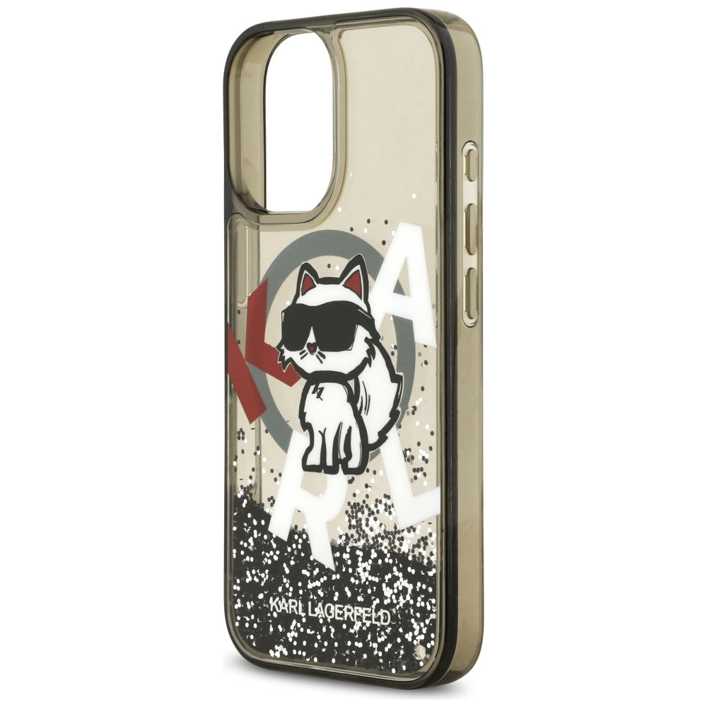 Pouzdro MagSafe pro Apple iPhone 17, Karl Lagerfeld, Liquid Glitter Logo Choupette, Černá