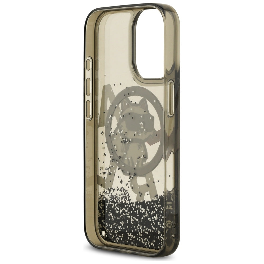 Pouzdro MagSafe pro Apple iPhone 17, Karl Lagerfeld, Liquid Glitter Logo Choupette, Černá