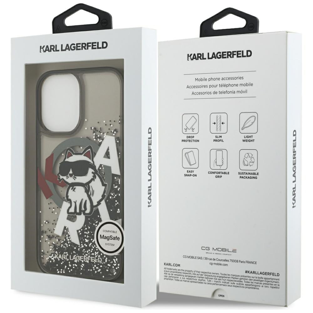 Pouzdro MagSafe pro Apple iPhone 17, Karl Lagerfeld, Liquid Glitter Logo Choupette, Černá