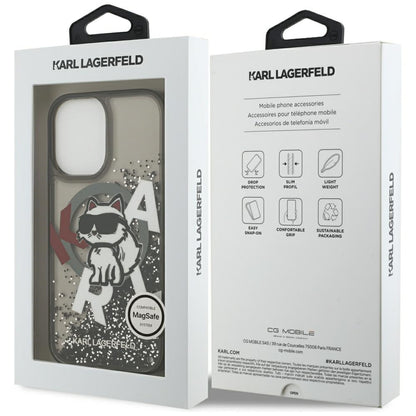 Pouzdro MagSafe pro Apple iPhone 17, Karl Lagerfeld, Liquid Glitter Logo Choupette, Černá
