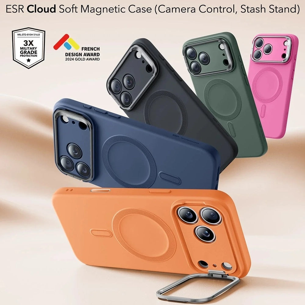 Pouzdro MagSafe pro Apple iPhone 17 Pro, ESR, Cloud Soft Kickstand, Oranžové