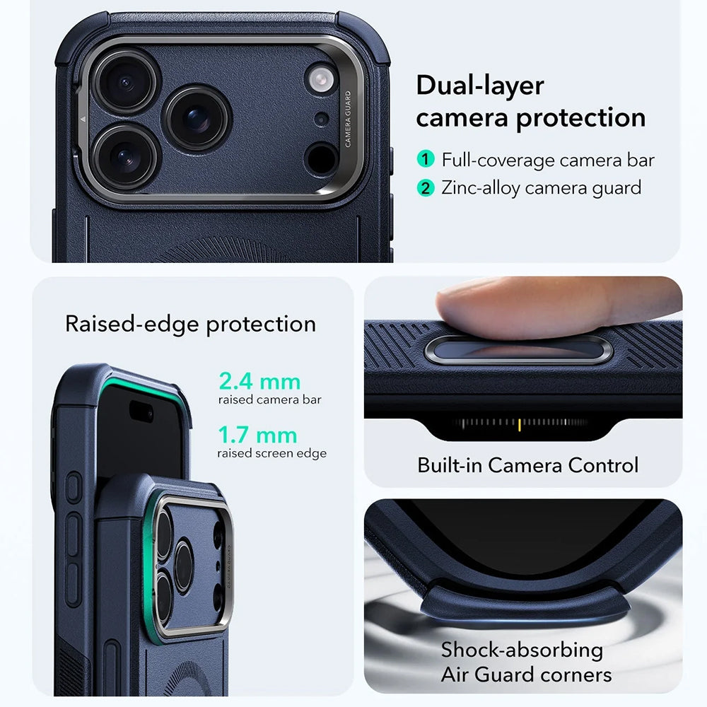 Pouzdro MagSafe pro Apple iPhone 17 Pro, ESR, Cyber Armor Kickstand, Modrá