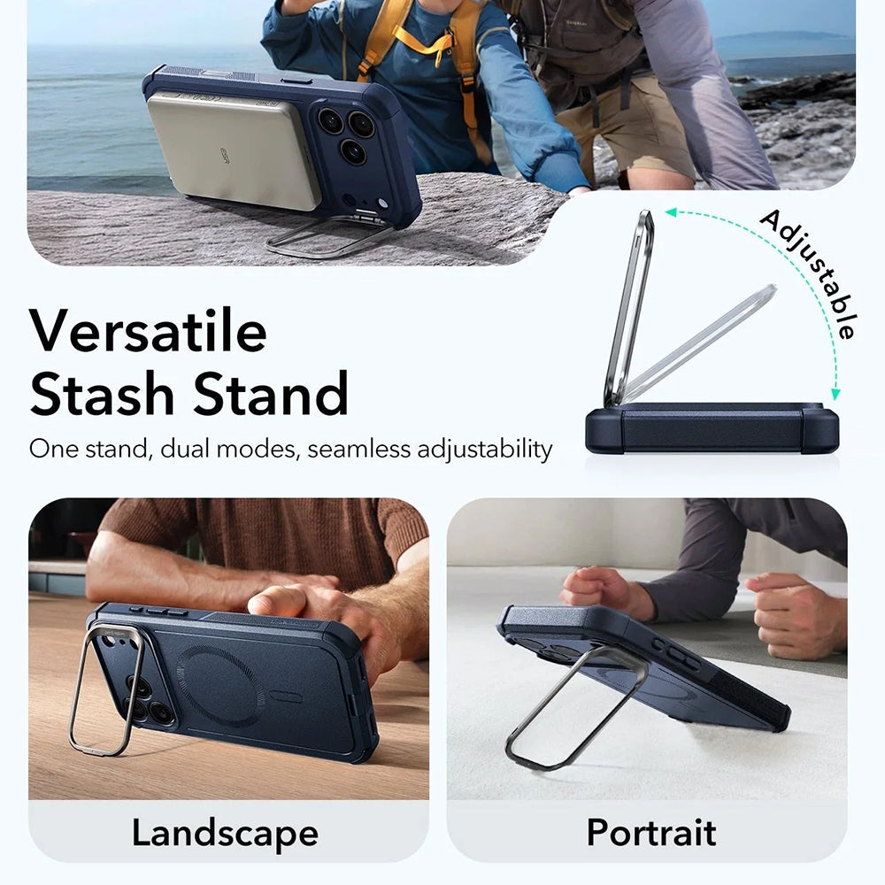 Pouzdro MagSafe pro Apple iPhone 17 Pro, ESR, Cyber Armor Kickstand, Modrá