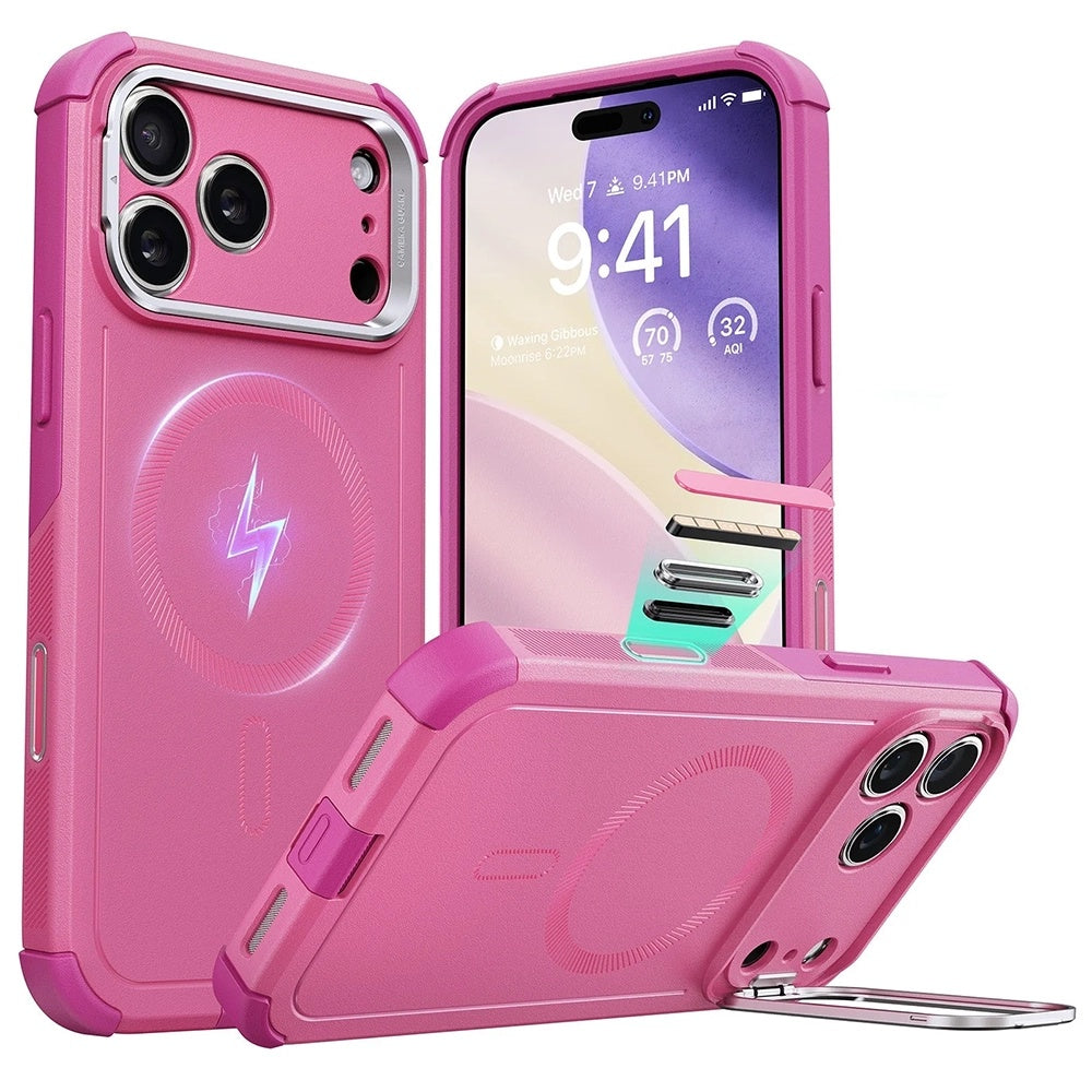 Pouzdro MagSafe pro Apple iPhone 17 Pro, ESR, Cyber Armor Kickstand, Růžové