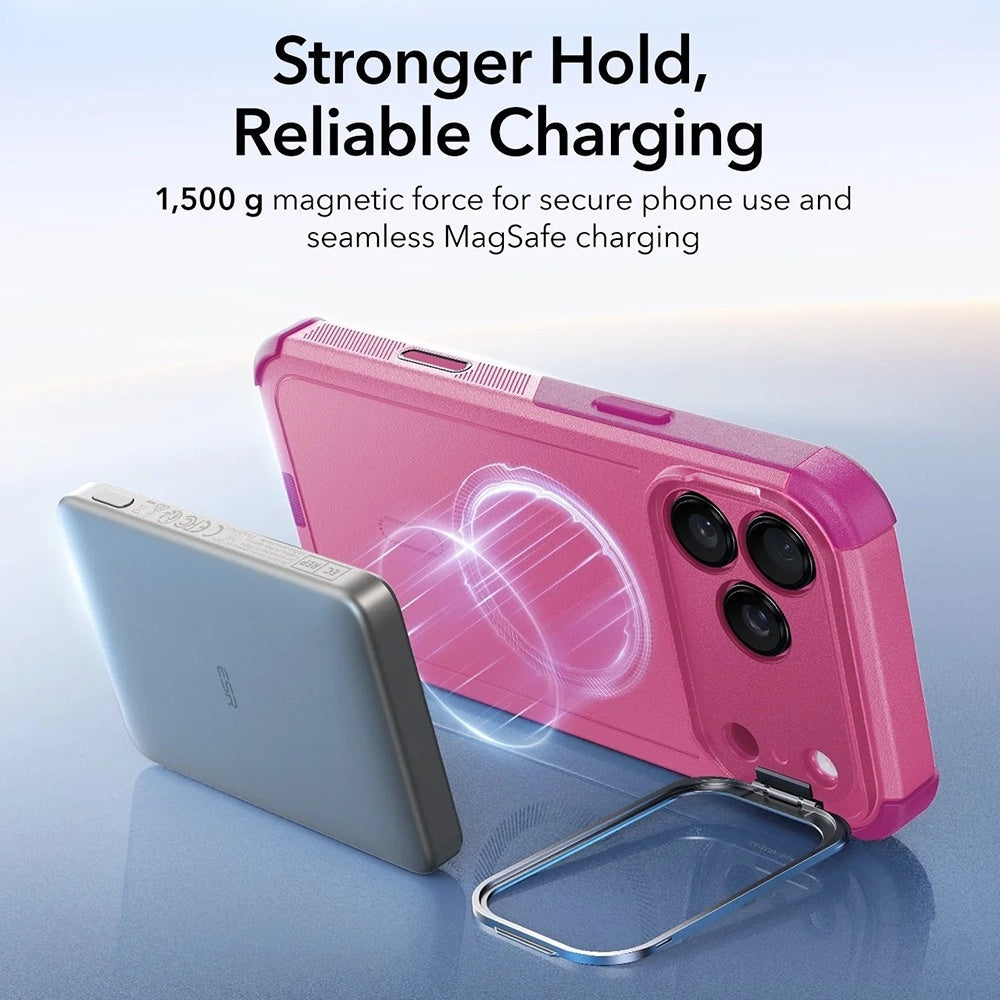 Pouzdro MagSafe pro Apple iPhone 17 Pro, ESR, Cyber Armor Kickstand, Růžové