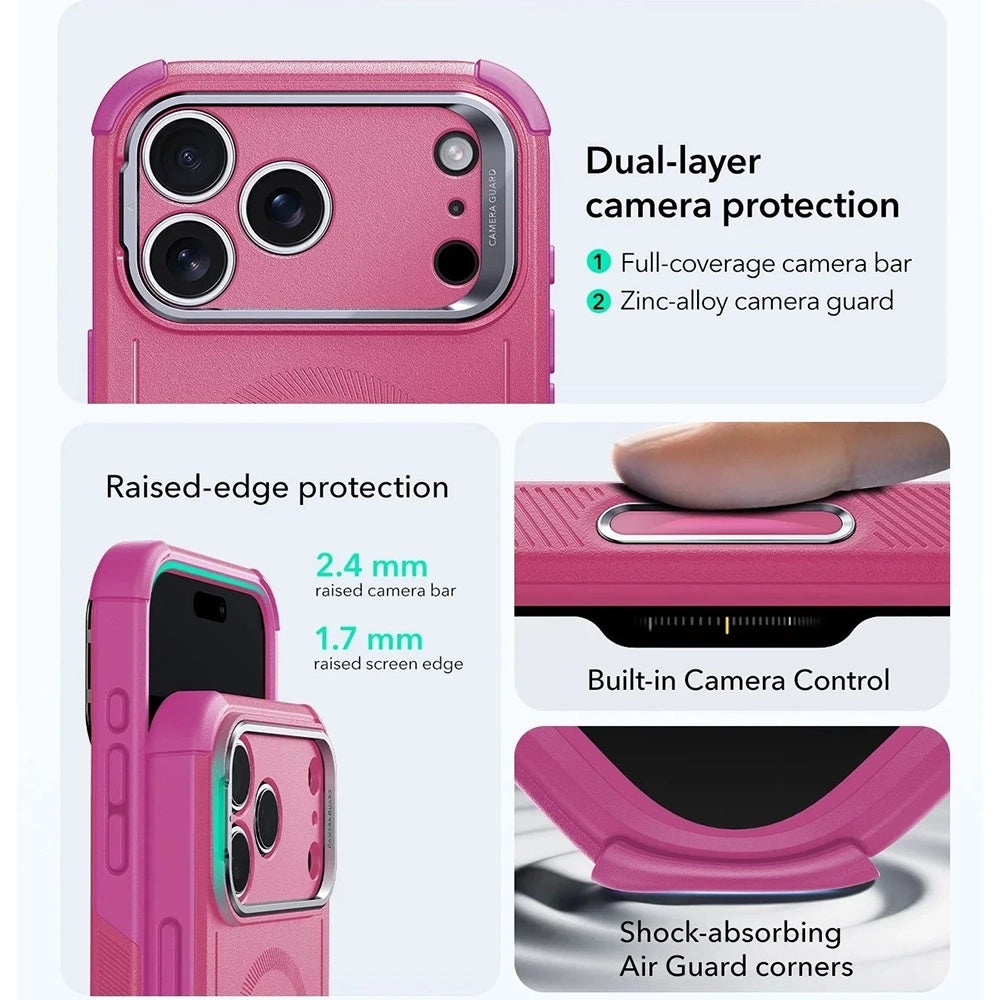 Pouzdro MagSafe pro Apple iPhone 17 Pro, ESR, Cyber Armor Kickstand, Růžové