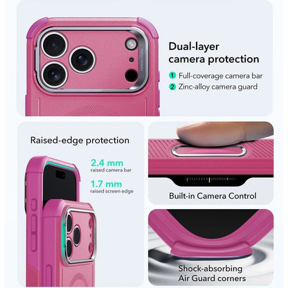 Pouzdro MagSafe pro Apple iPhone 17 Pro, ESR, Cyber Armor Kickstand, Růžové