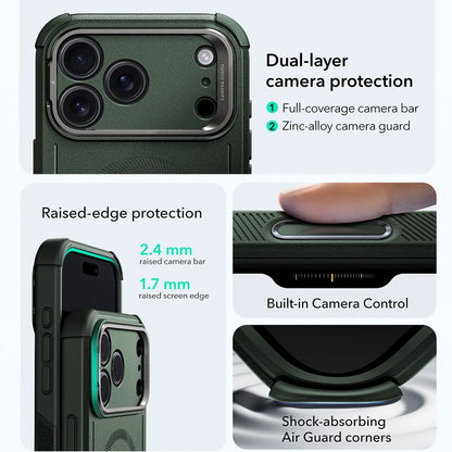 Pouzdro MagSafe pro Apple iPhone 17 Pro, ESR, Cyber Armor Kickstand, Zelená