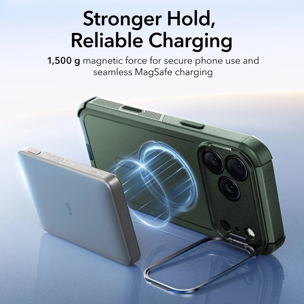 Pouzdro MagSafe pro Apple iPhone 17 Pro, ESR, Cyber Armor Kickstand, Zelená