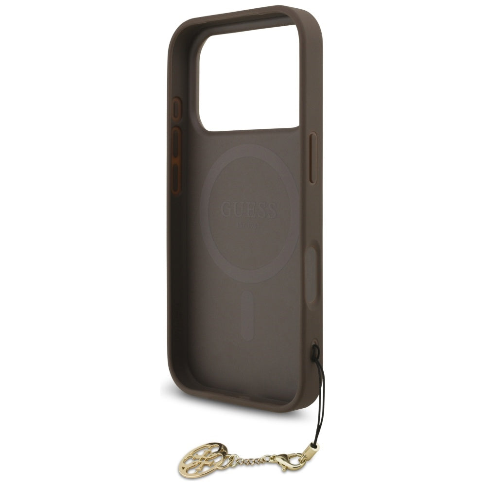 Pouzdro MagSafe pro Apple iPhone 17 Pro, Guess, 4G Charm Cradle, hnědá