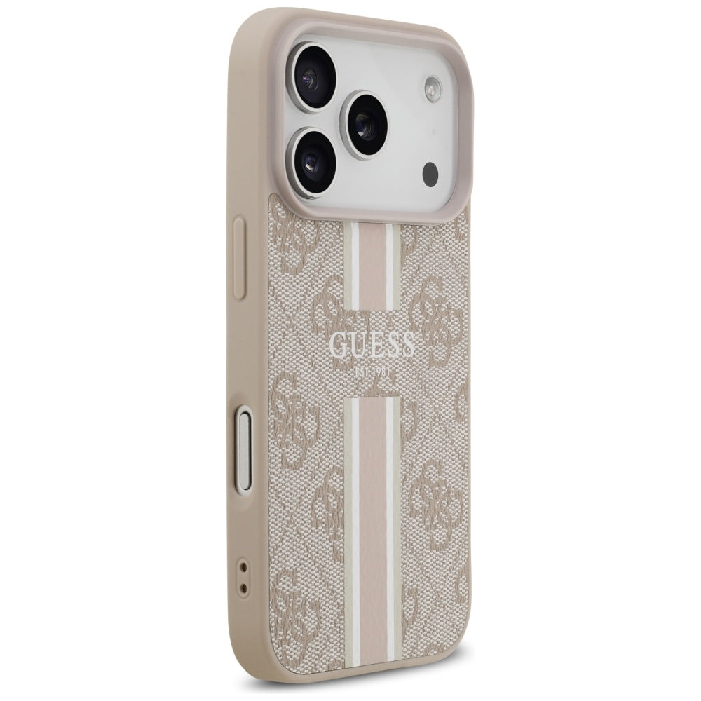 Pouzdro MagSafe pro Apple iPhone 17 Pro, Guess, 4G Printed Stripes, Růžové