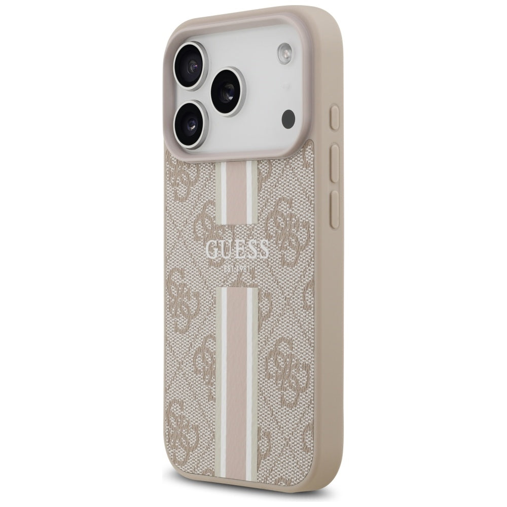 Pouzdro MagSafe pro Apple iPhone 17 Pro, Guess, 4G Printed Stripes, Růžové